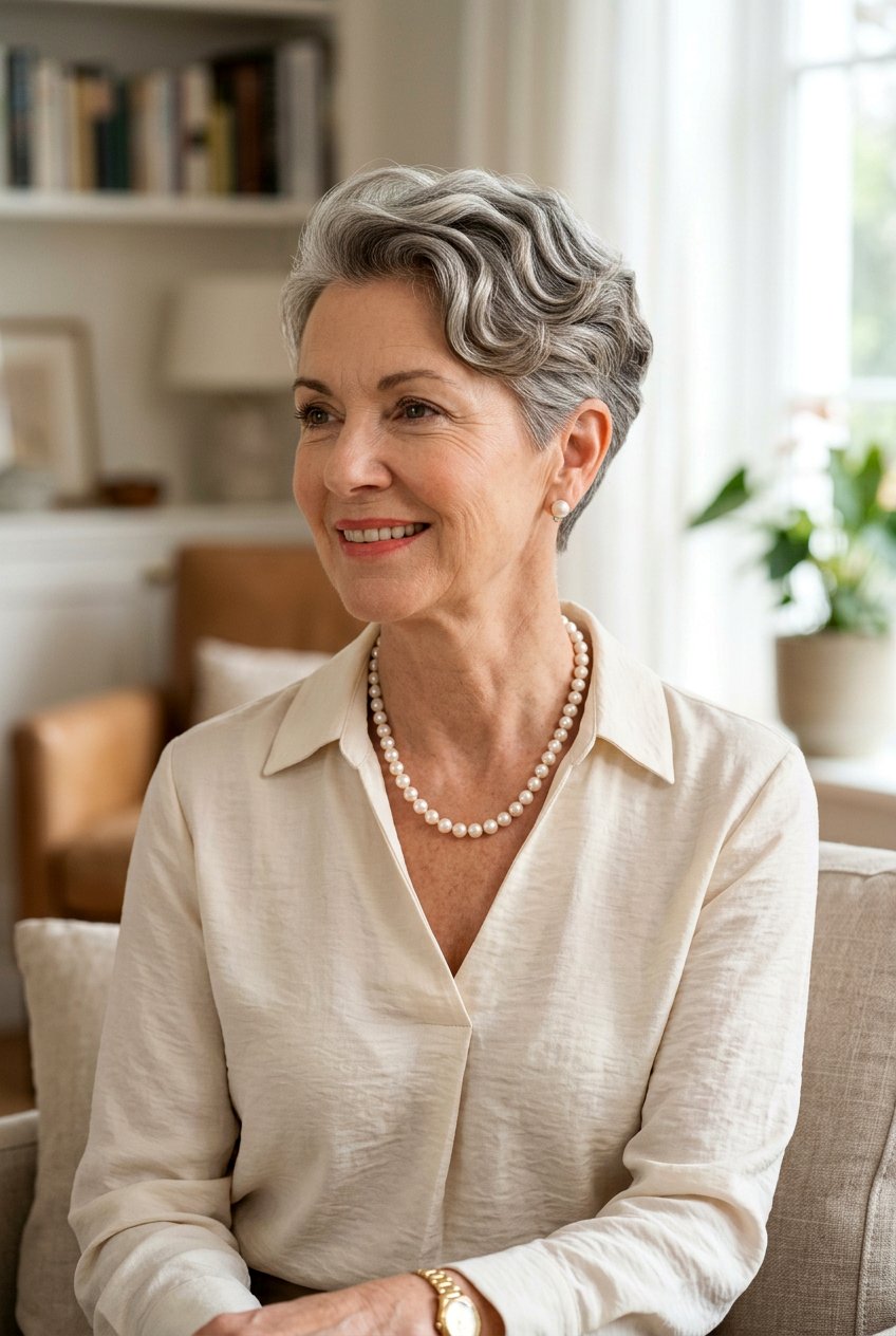 Soft Wave Tapered Pixie - 20 curly pixie for mature women - 20 curly pixie for mature women