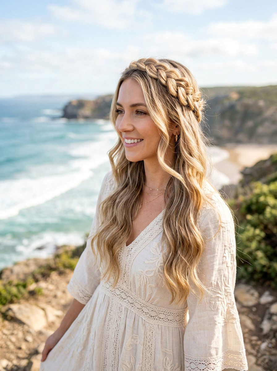 Soft Waves With Braided Crown - 20 college girls soft waves hairstyle - 20 college girls soft waves hairstyle