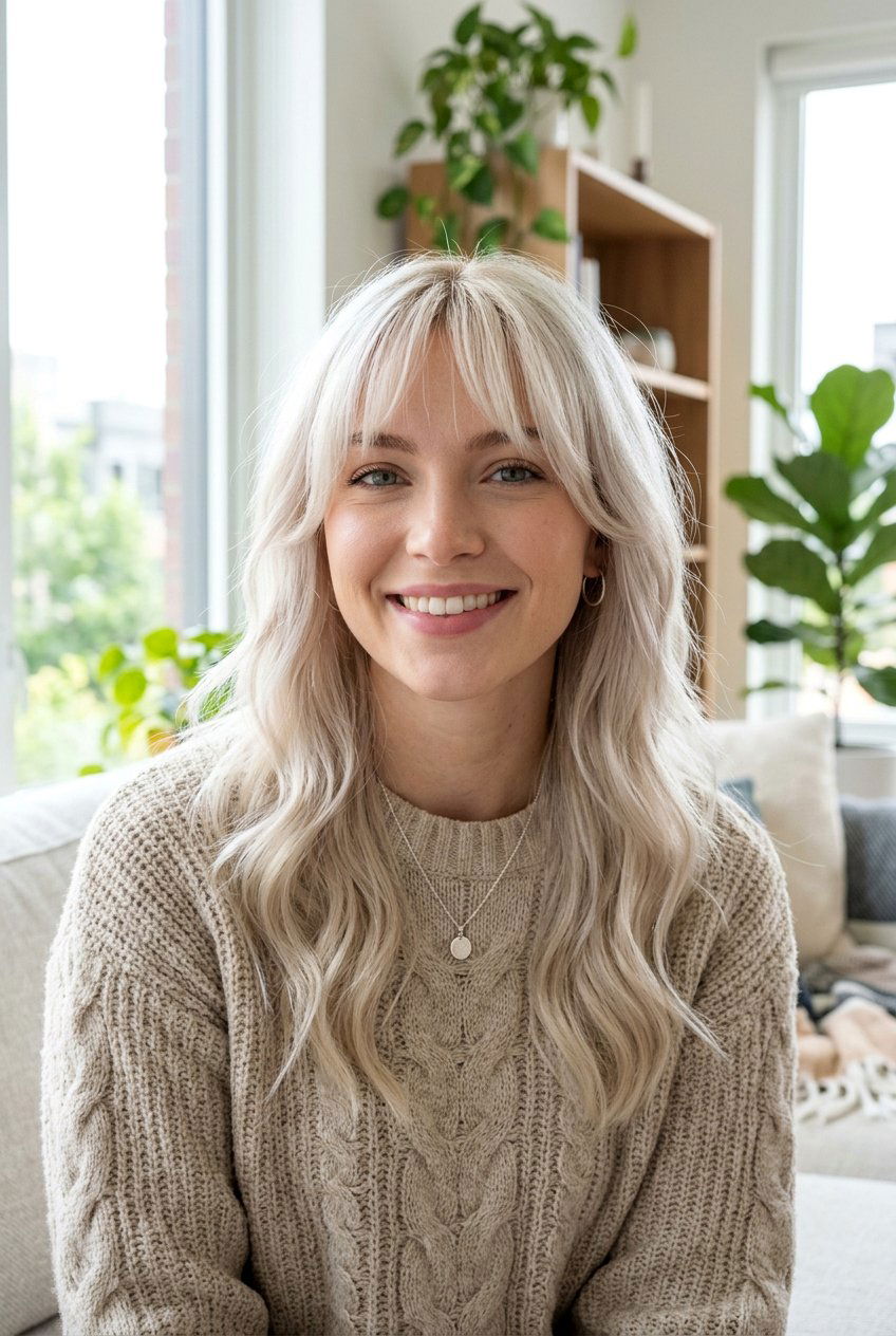 Soft White Blonde Bottleneck Bangs - 20 elegant white blonde hair color - 20 elegant white blonde hair color