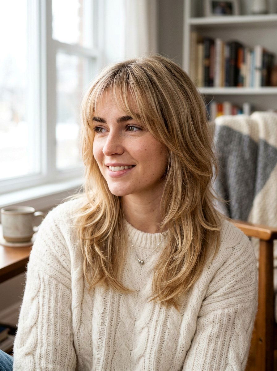 Soft Wispy Bangs Layered Cut - 20 hairstyle to hide thinning temples - 20 hairstyle to hide thinning temples