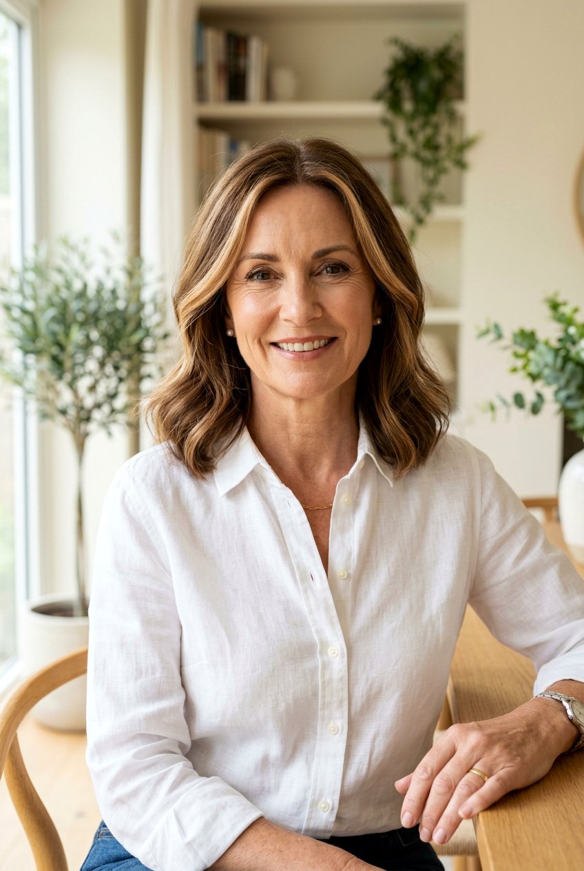 Soft caramel money piece for mature women - 20 subtle caramel highlights for mature brunettes - 20 subtle caramel highlights for mature brunettes