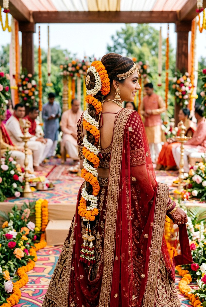 South Asian Bridal Braid With Dual Tone Flowers - 20 south asian bridal braid hairstyle - 20 south asian bridal braid hairstyle