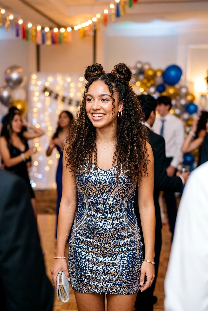 Space Bun Accents - 20 homecoming hairstyle for short curly hair - 20 homecoming hairstyle for short curly hair