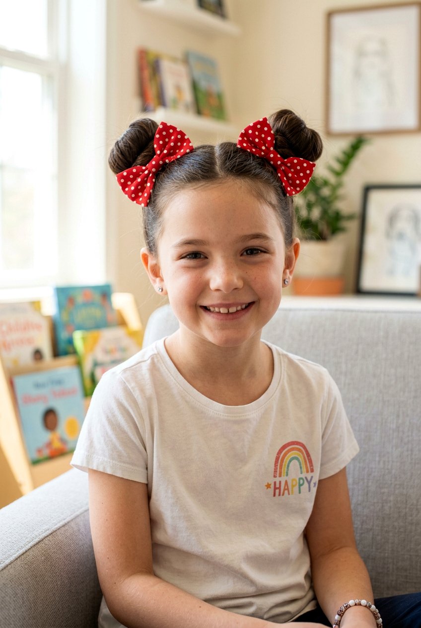 Space Bun Hair Bow - 20 bow hairstyle for little girls - 20 bow hairstyle for little girls