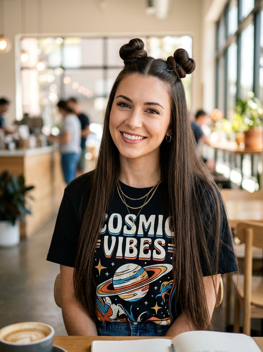 Space Bun Half Up - 20 lazy heatless hairstyles for mornings - 20 lazy heatless hairstyles for mornings