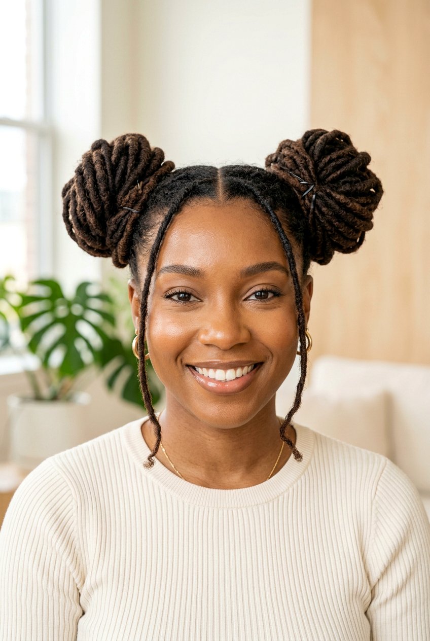 Space Bun Locs - 20 loc hairstyles for women - 20 loc hairstyles for women