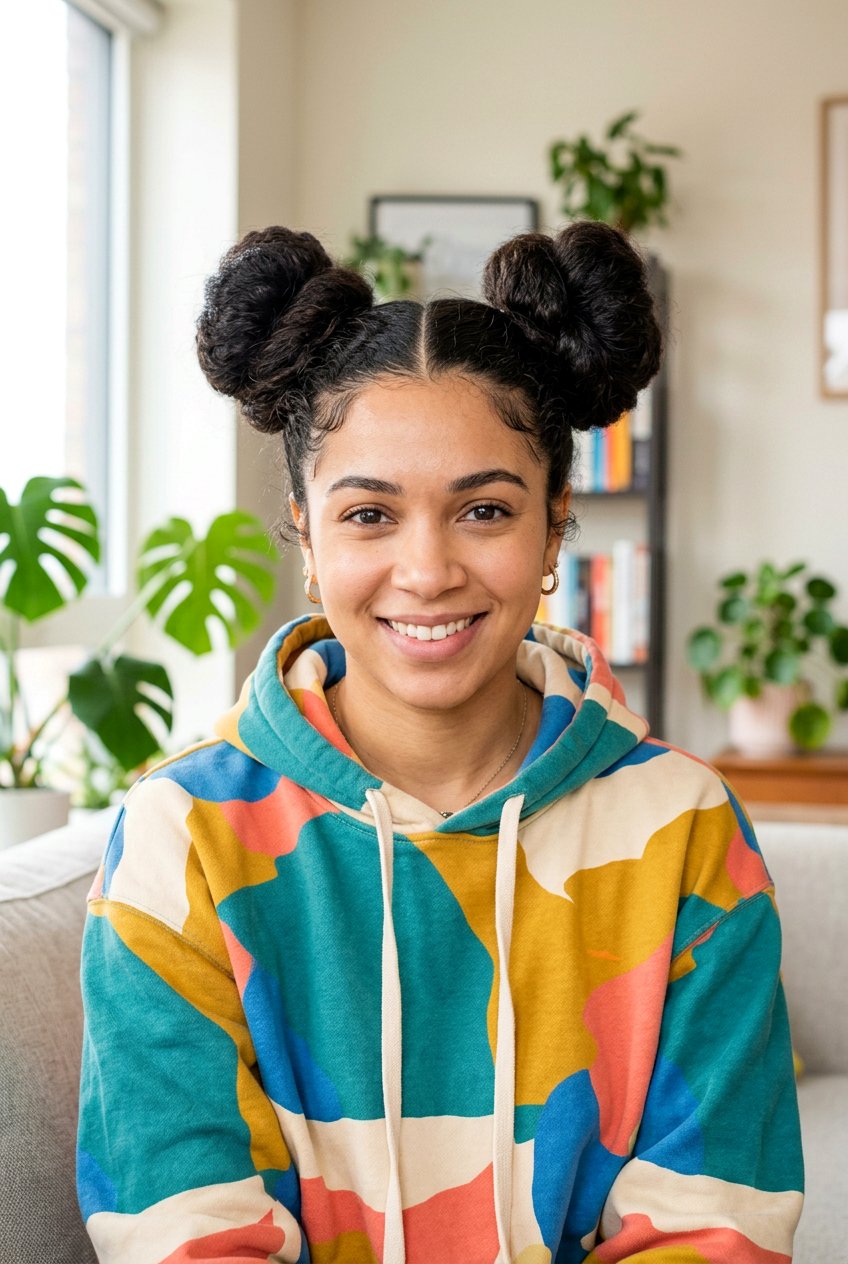 Space Buns - 20 school hairstyle for long thick hair - 20 school hairstyle for long thick hair