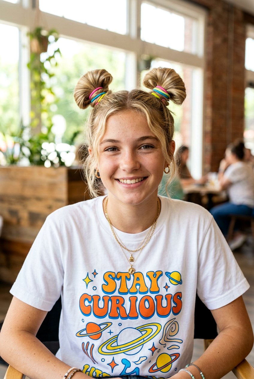 Space Buns - 20 school hairstyle for teenage girls with medium hair - 20 school hairstyle for teenage girls with medium hair