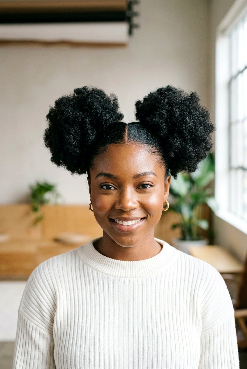Space Buns - 20 natural hairstyles for black women - 20 natural hairstyles for black women