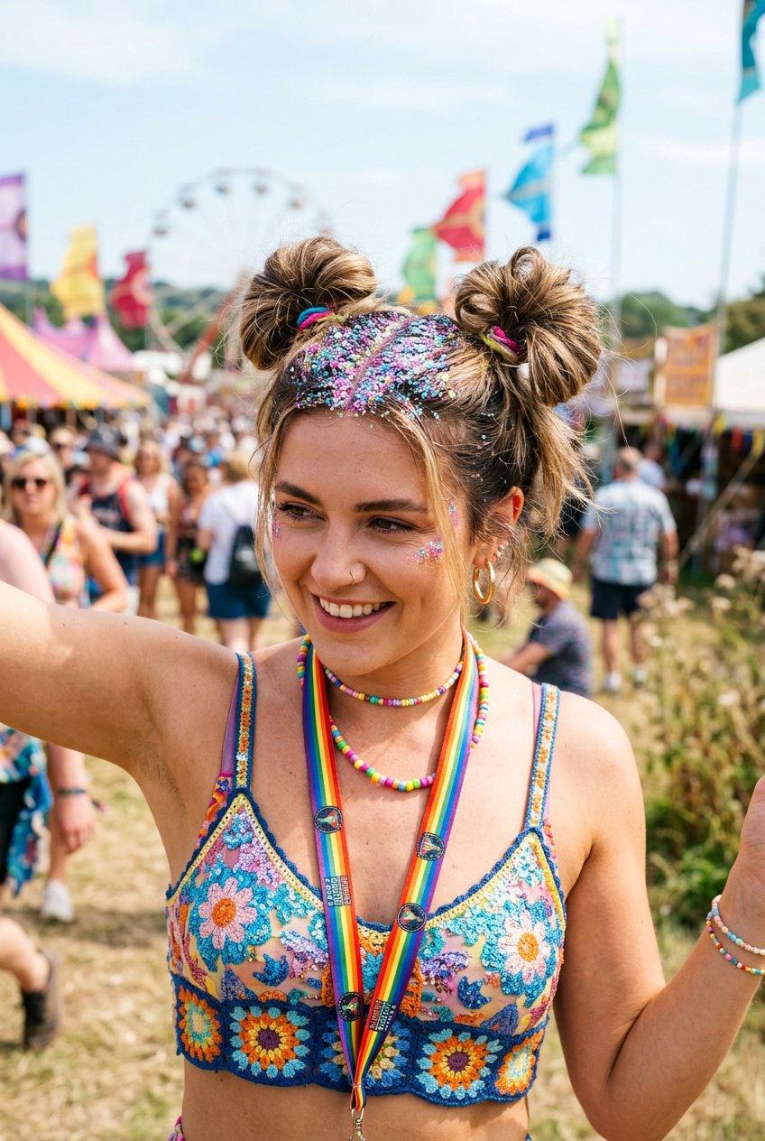 Space Buns - 20 glitter roots hairstyle ideas - 20 glitter roots hairstyle ideas