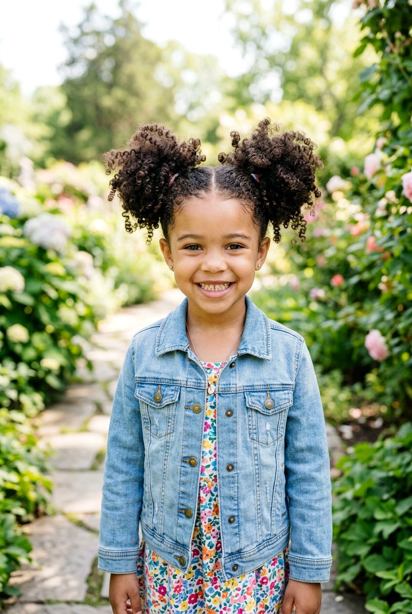 Space Buns - 20 easy curly hairstyles for little girls - 20 easy curly hairstyles for little girls