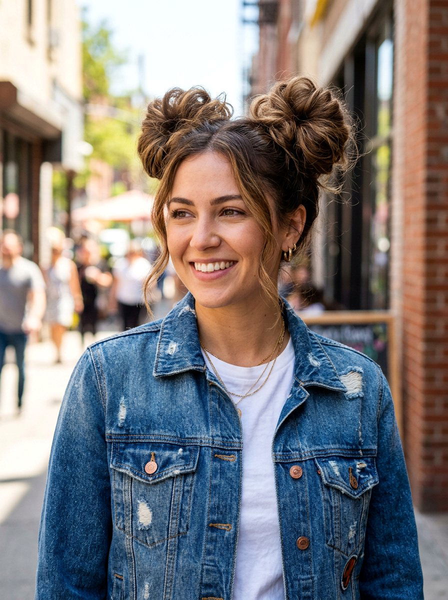 Space Buns - 20 vacation hairstyle for airplane travel - 20 vacation hairstyle for airplane travel