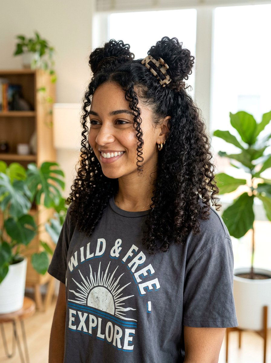 Space Buns Curly Half Up Claw Clip - 20 claw clip half up for curly hair - 20 claw clip half up for curly hair