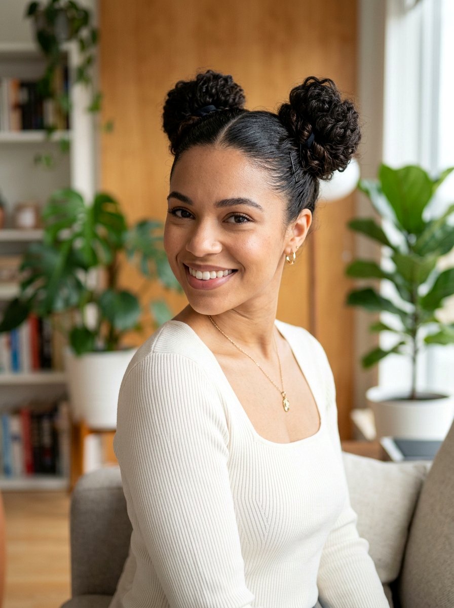 Space Buns For Long Curly Hair - 20 easy work hairstyle for long curly hair - 20 easy work hairstyle for long curly hair