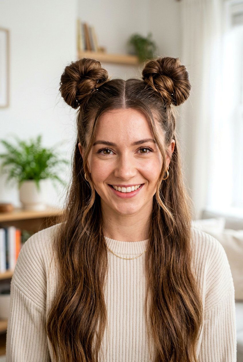 Space Buns For Long Hair - 20 easy hairstyles for long hair - 20 easy hairstyles for long hair
