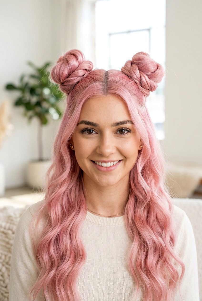 Space Buns For Waves - 20 easy overnight hairstyles for long hair - 20 easy overnight hairstyles for long hair