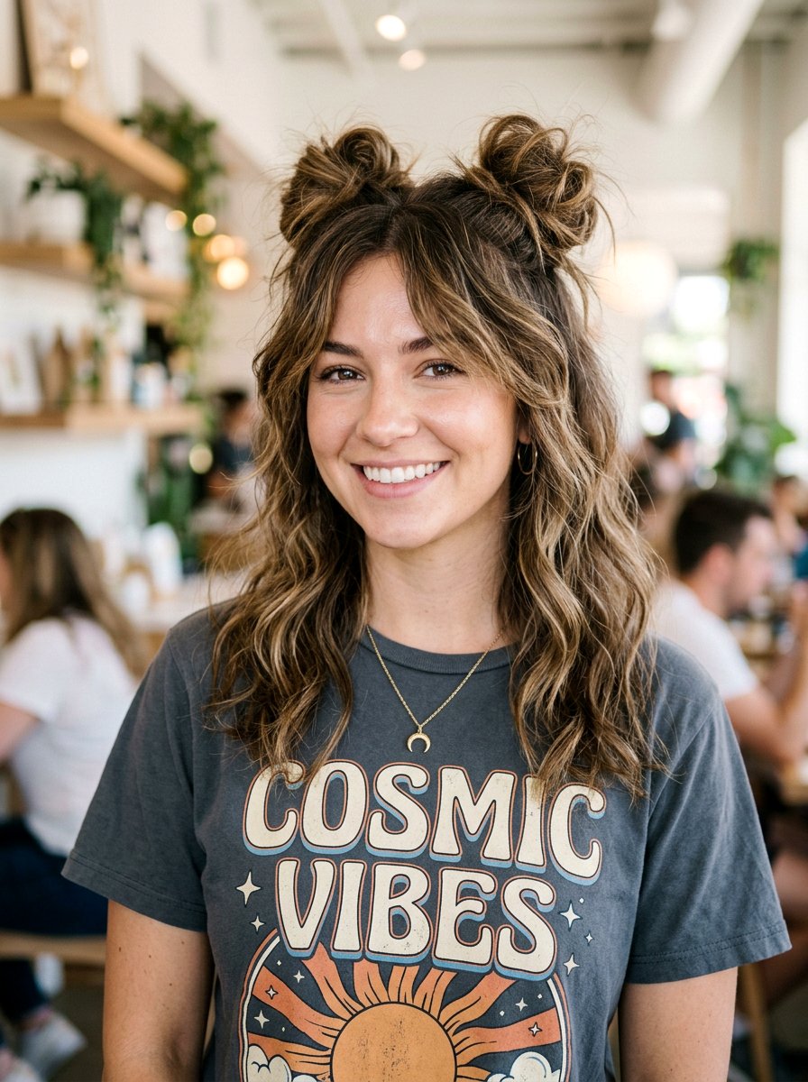 Space Buns Medium Shag - 20 simple hairstyle for medium shag haircut - 20 simple hairstyle for medium shag haircut