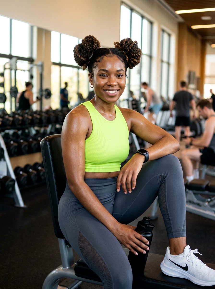 Space Buns Natural Hair Gym Look - 20 gym hairstyle for natural hair women - 20 gym hairstyle for natural hair women