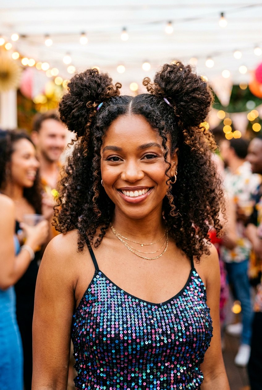 Space Buns On Curly Hair - 20 birthday hairstyle for curly shoulder length hair - 20 birthday hairstyle for curly shoulder length hair