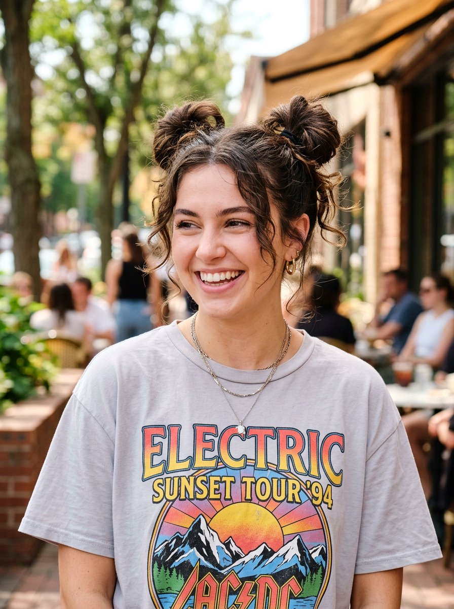 Space Buns On Layered Hair - 20 easy hairstyle for shoulder length layers - 20 easy hairstyle for shoulder length layers