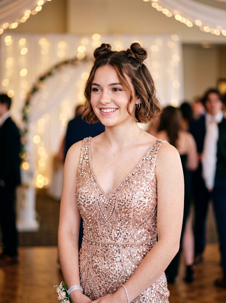 Space Buns Short Hair - 20 school dance hairstyles for short hair - 20 school dance hairstyles for short hair