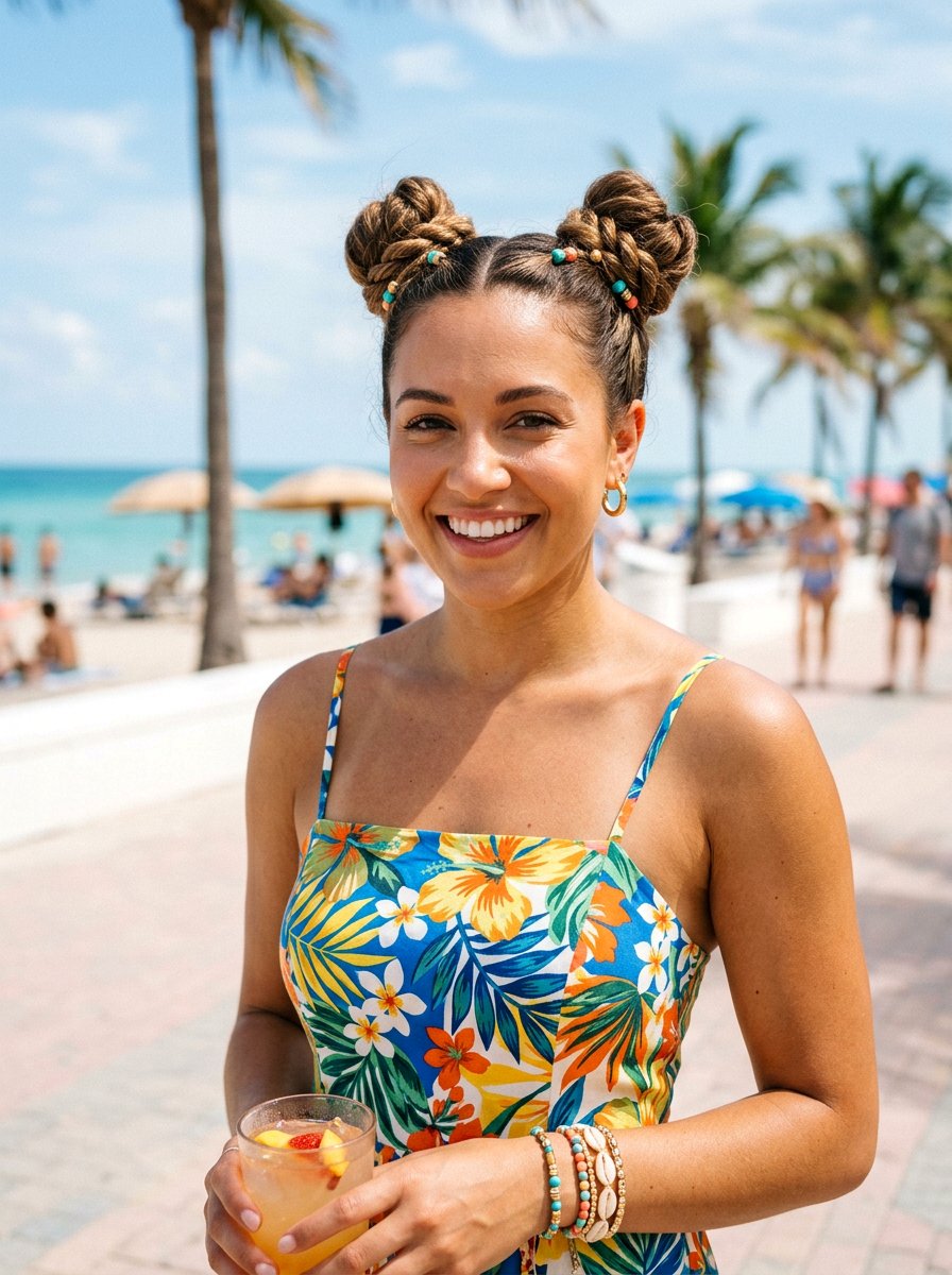 Space Buns Vacation Hair - 20 vacation hair ideas for women - 20 vacation hair ideas for women