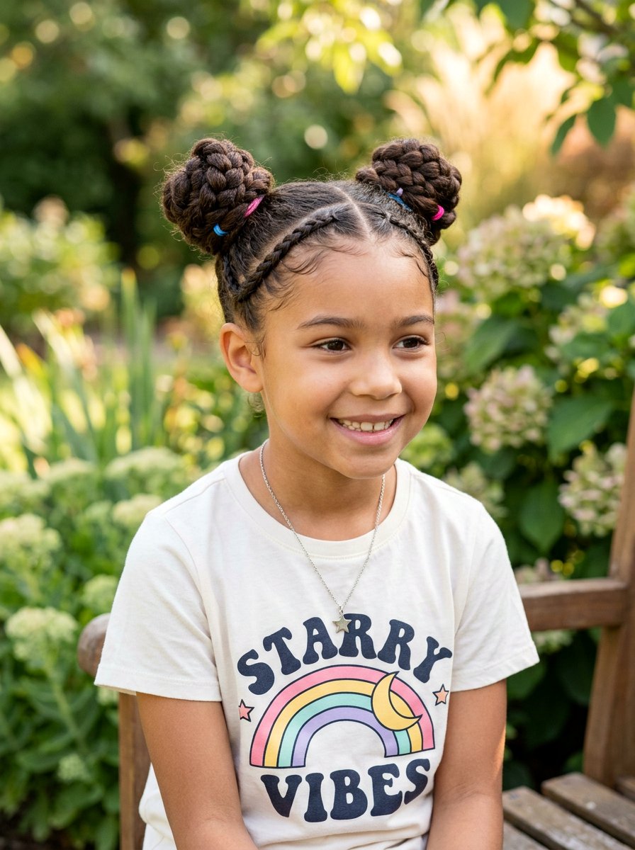 Space Buns With Braids - 20 cute hairstyle for school photos - 20 cute hairstyle for school photos