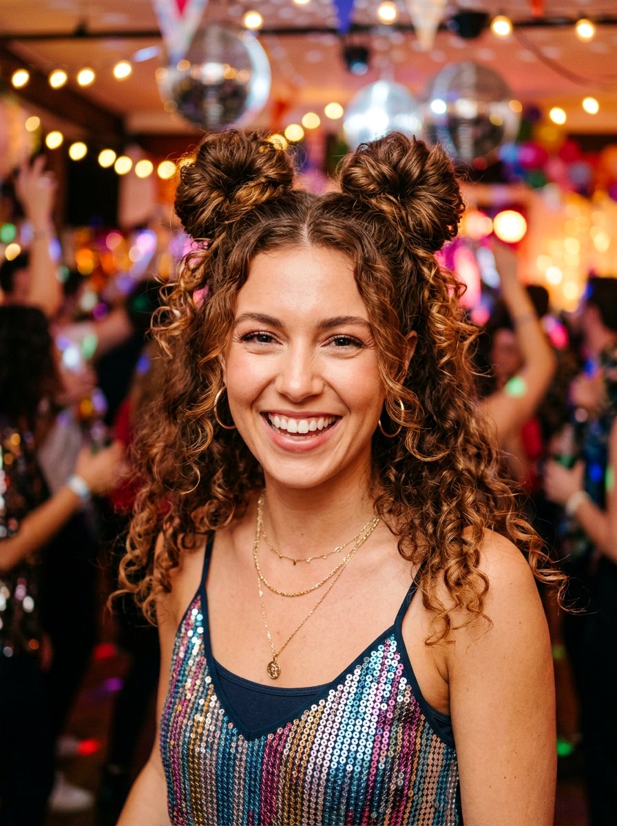 Space Buns With Loose Curls - 20 glamorous birthday hairstyle ideas - 20 glamorous birthday hairstyle ideas