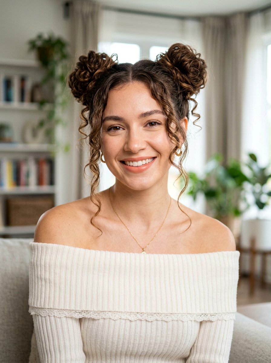 Space Buns With Loose Tendrils - 20 party space buns hairstyle - 20 party space buns hairstyle