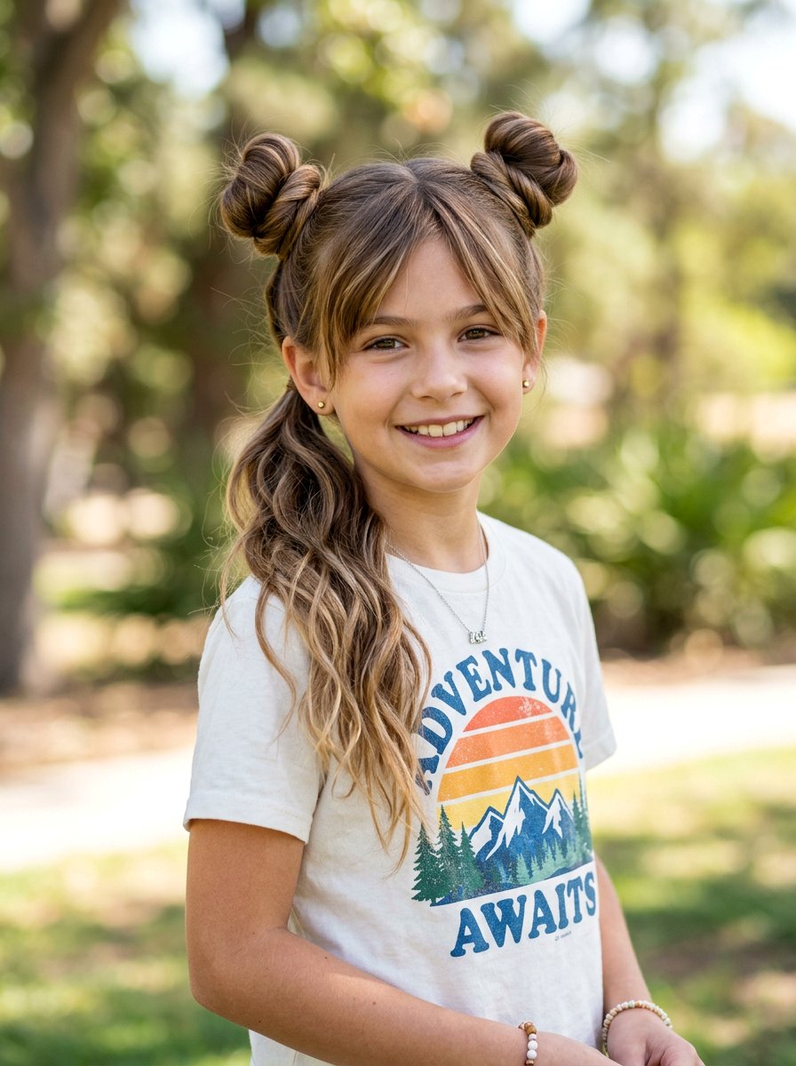 Space Buns With Low Ponytail - 20 cute ponytail hairstyle ideas for school - 20 cute ponytail hairstyle ideas for school