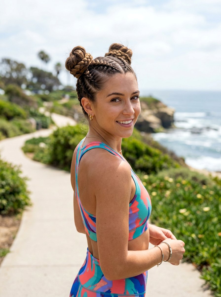 Space Buns With Mini Braids - 20 workout hairstyle for shoulder length layers - 20 workout hairstyle for shoulder length layers
