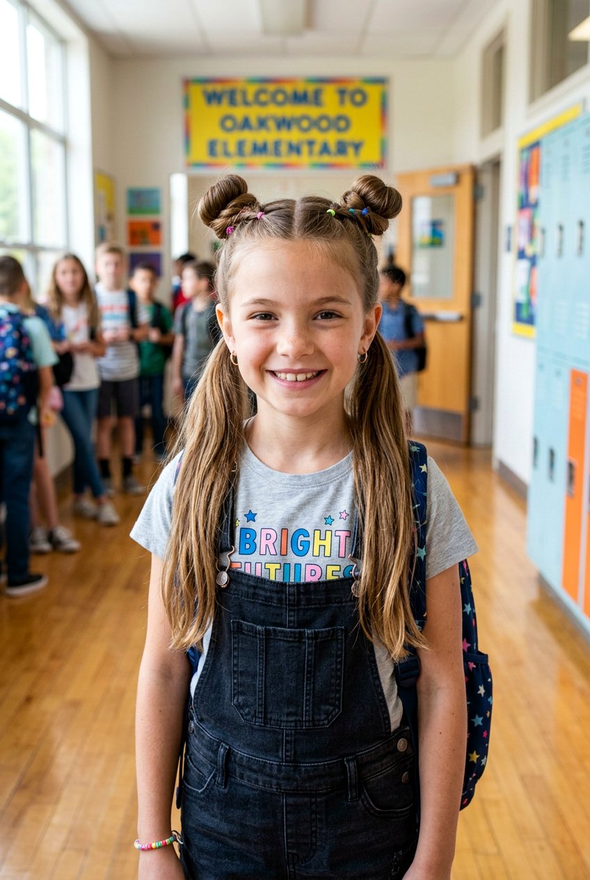 Space Buns With Pigtails For School - 20 little girls school bun hairstyle - 20 little girls school bun hairstyle