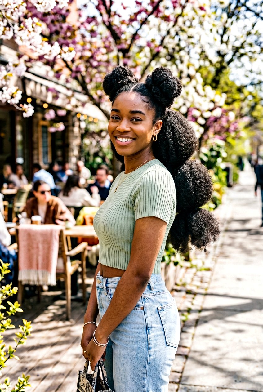 Space Buns With Puff Ponytail - 20 natural puff ponytail hairstyle - 20 natural puff ponytail hairstyle