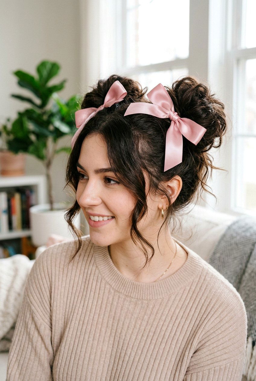 Space Buns With Ribbons - 20 korean hairstyles for women - 20 korean hairstyles for women