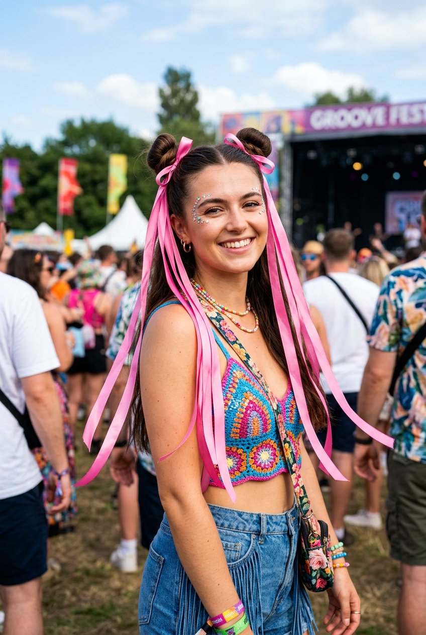 Space Buns With Satin Ribbons - 20 coquette hairstyle with ribbon bow - 20 coquette hairstyle with ribbon bow