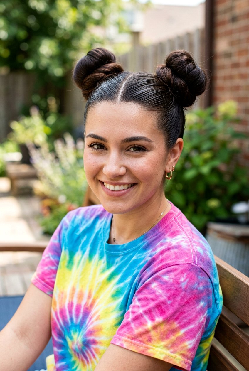 Space Buns With Straight Roots - 20 beach hairstyle for thick straight hair - 20 beach hairstyle for thick straight hair