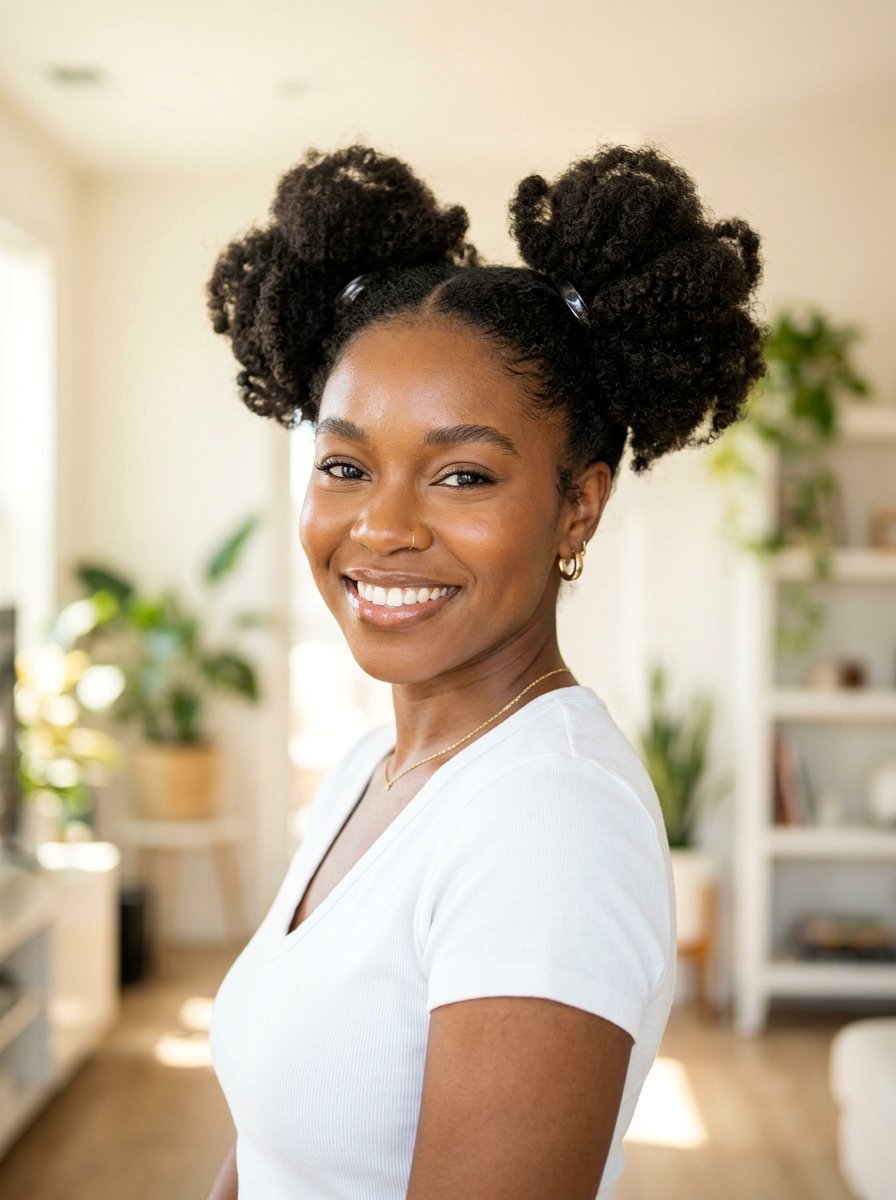Space Buns for Natural Hair - 20 simple work hairstyle for natural hair - 20 simple work hairstyle for natural hair
