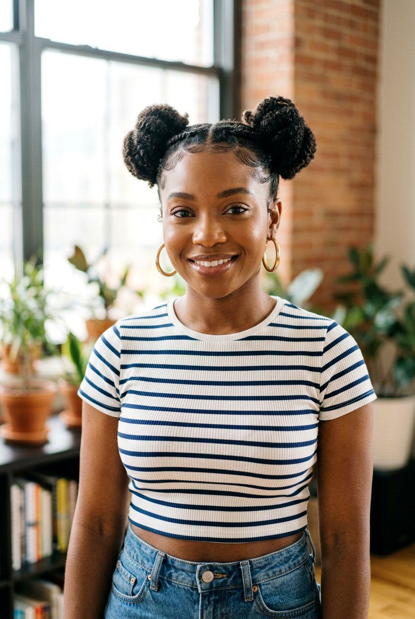 Space Buns on Short Natural Hair - 20 protective styles for short natural hair - 20 protective styles for short natural hair