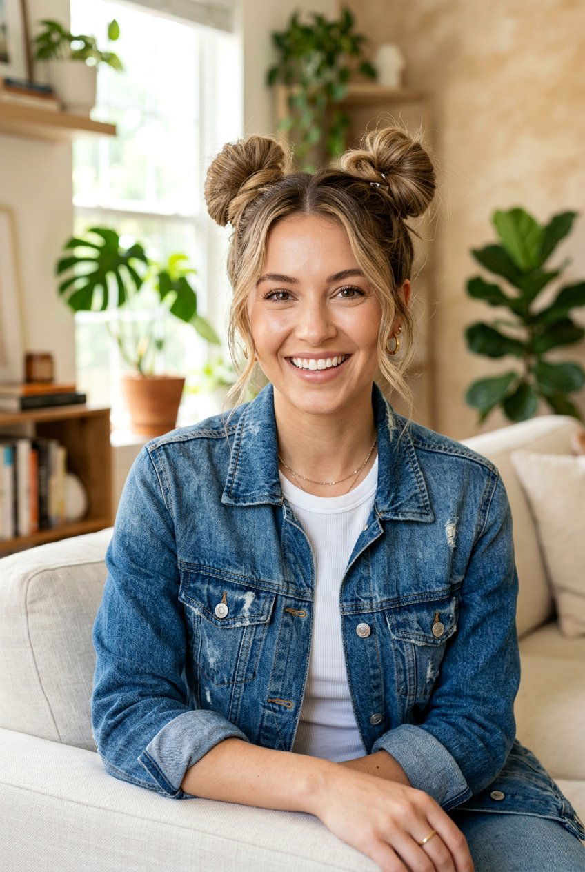 Space Buns with Face Framing Pieces - 20 hairstyles for small forehead - 20 hairstyles for small forehead