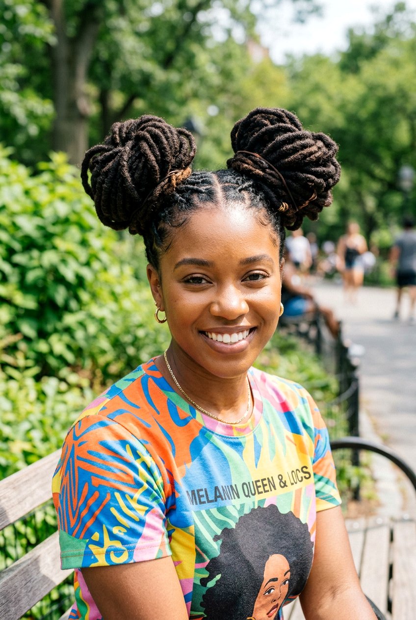 Space buns locs - 20 loc updo hairstyles - 20 loc updo hairstyles
