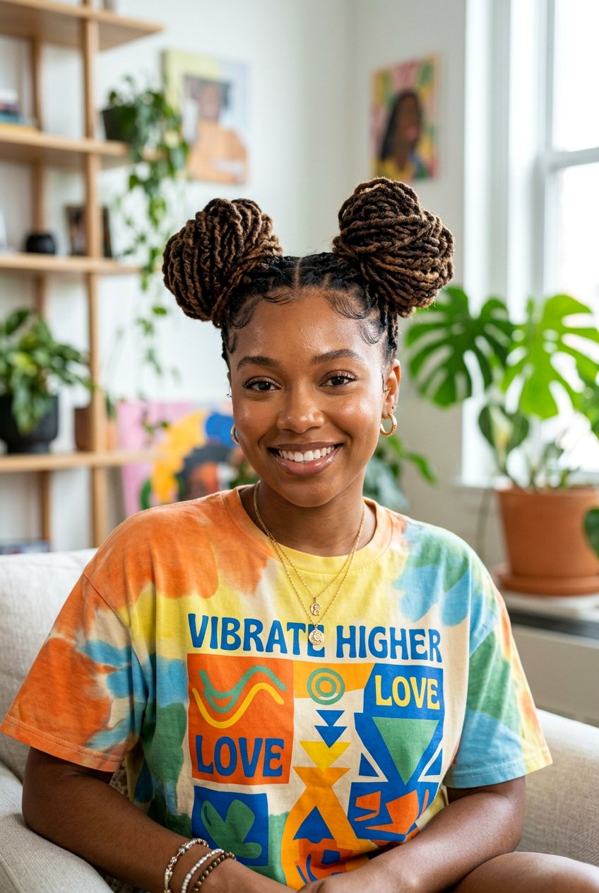 Space buns with braided locs - 20 braided loc styles for women - 20 braided loc styles for women