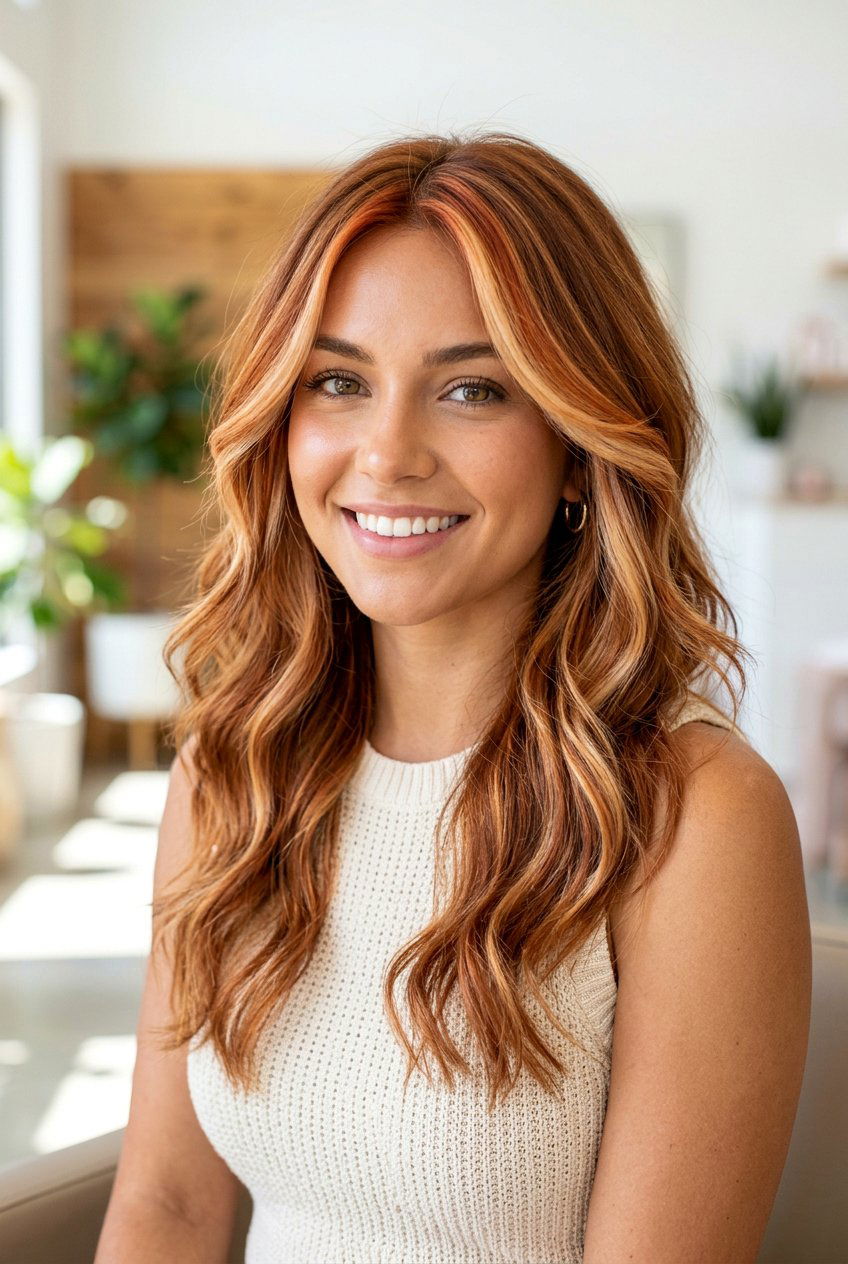 Spicy Copper Face Framing with Warm Blonde Pieces - 20 copper face framing pieces - 20 copper face framing pieces