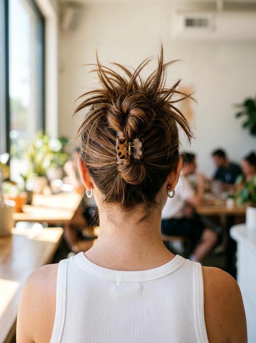 Spiky Bun With Claw Clip Base - 20 y2k spiky bun hairstyle - 20 y2k spiky bun hairstyle