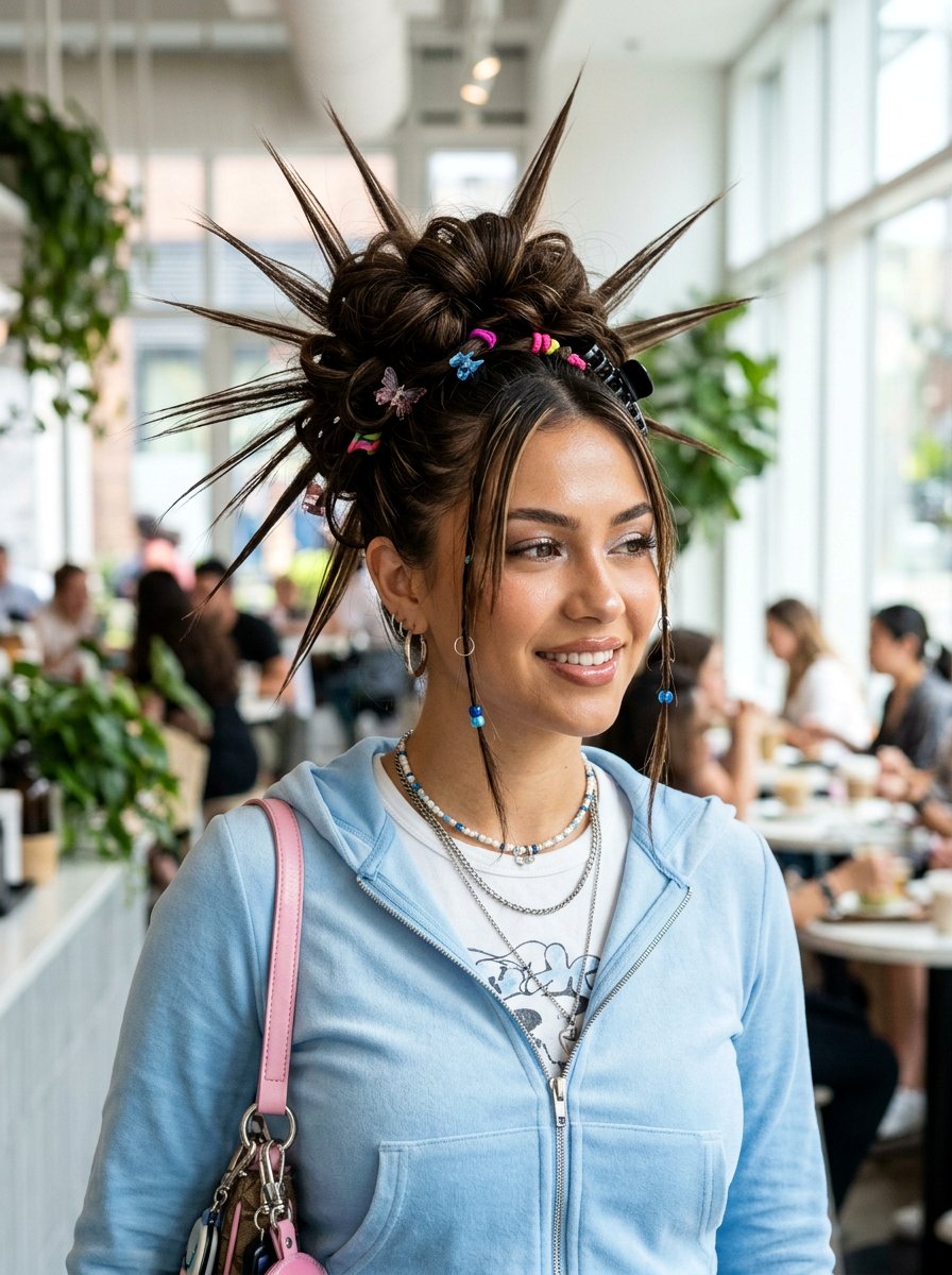 Spiky Bun With ClipIn Extensions - 20 y2k spiky bun hairstyle - 20 y2k spiky bun hairstyle