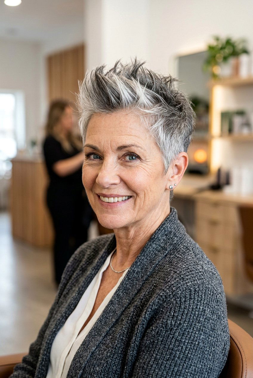 Spiky Gray Pixie - 20 short hairstyles for women over 60 - 20 short hairstyles for women over 60