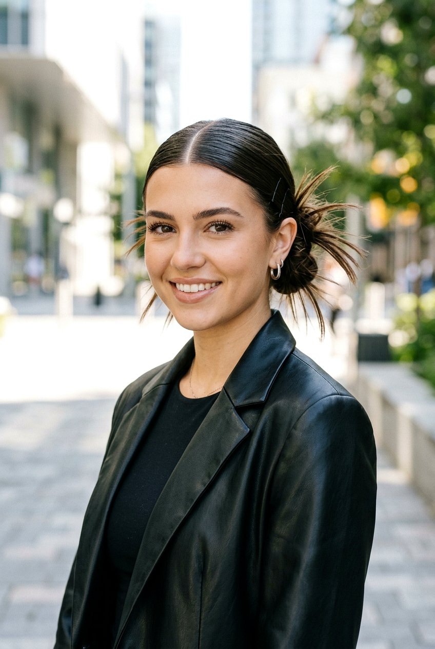 Spiky Low Bun With Middle Part - 20 clean girl low bun with center part - 20 clean girl low bun with center part