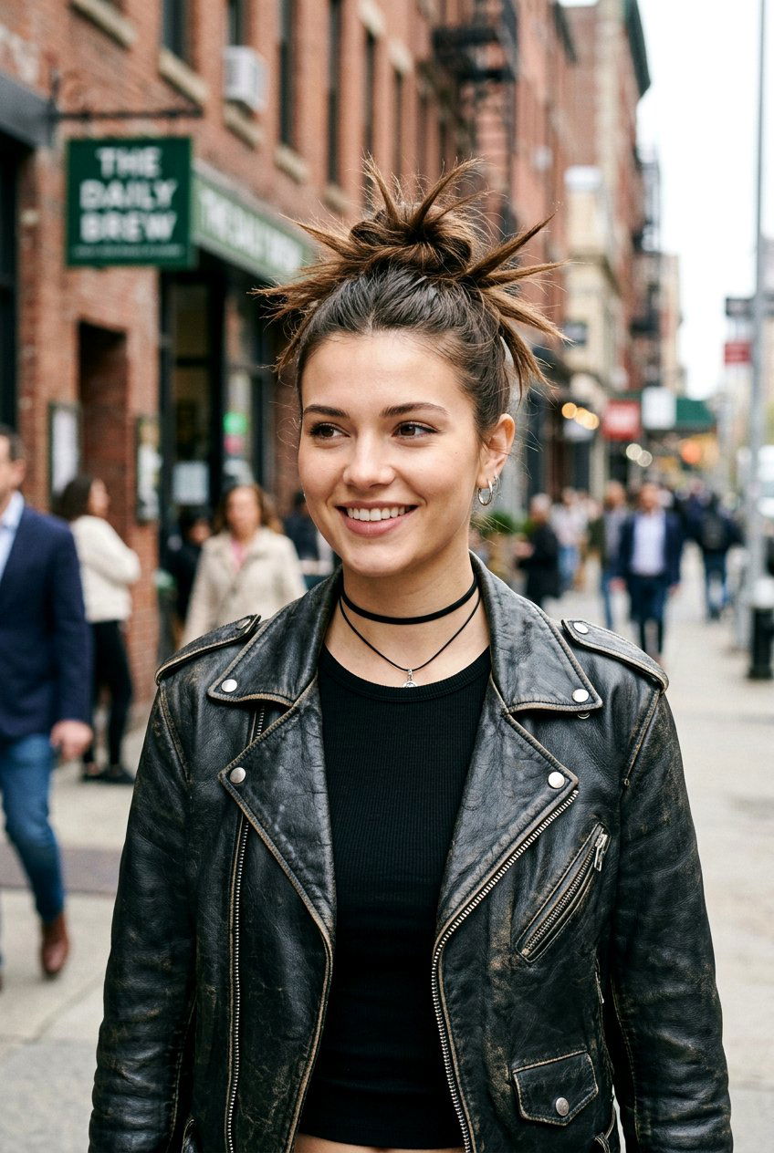 Spiky Nineties Bun - 20 messy claw clip updo for medium hair - 20 messy claw clip updo for medium hair