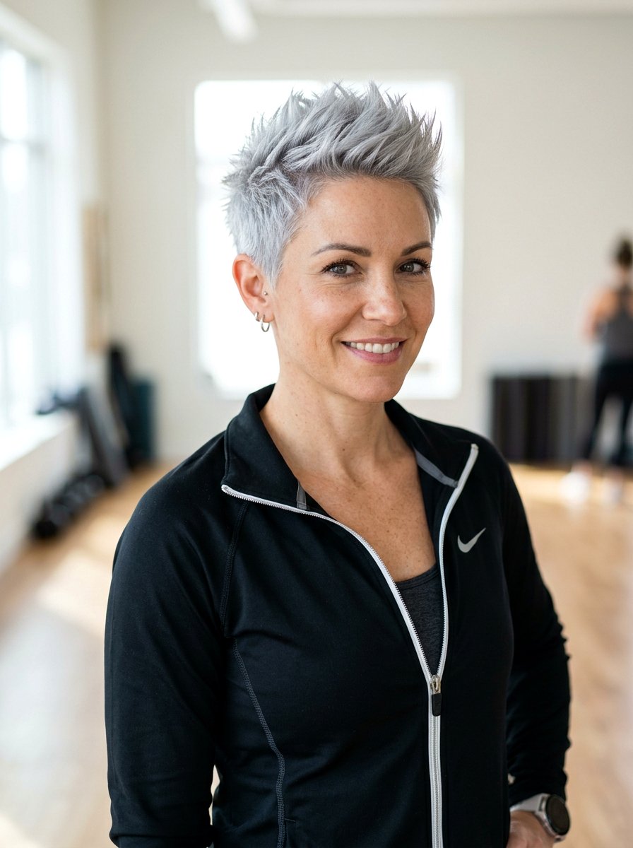 Spiky Silver Pixie For Women - 20 short gray pixie with layers - 20 short gray pixie with layers