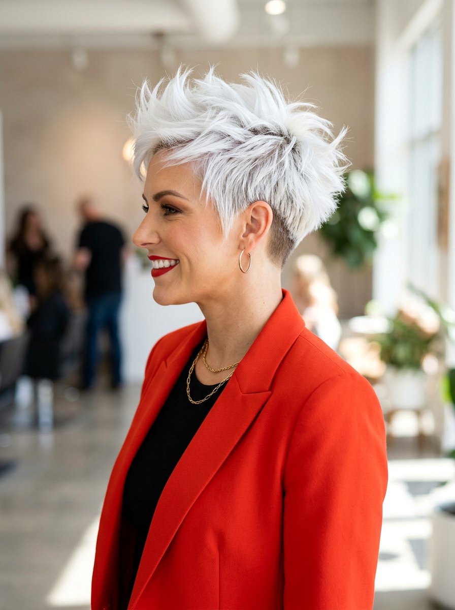 Spiky White Pixie Tapered Nape - 20 white pixie with tapered back - 20 white pixie with tapered back