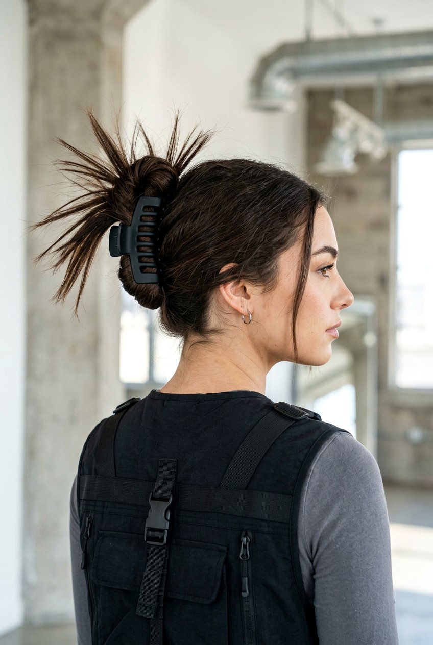 Spiky Y2K Bun - 20 y2k bun with claw clip - 20 y2k bun with claw clip